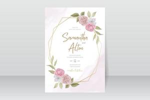 plantilla de invitación de boda con diseño de flor rosa vector