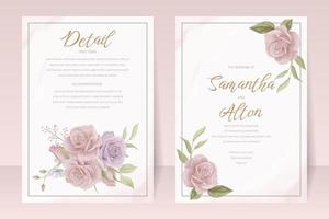 plantilla de invitación de boda con diseño de flor rosa vector