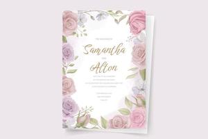 plantilla de invitación de boda con diseño de flor rosa vector