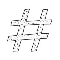 icono de hashtag dibujado a mano en estilo de fideos. icono de vector de hashtag de dibujos animados para diseño web aislado sobre fondo blanco.