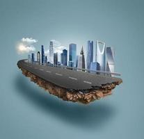 3d illustration of road advertisement. city road isolated. city skyline with piece of land isolated photo