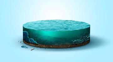 piece of aquarium or ocean with fishes inside. 3d illustration of  sea isolated. unusual illustration photo
