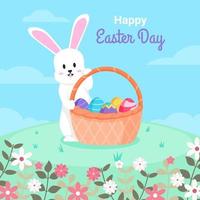 Cute Bunny Hold Basket Full of Easter Eggs