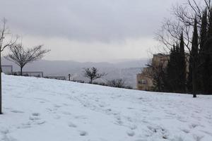 Snow in Jerusalem and the surrounding mountains photo