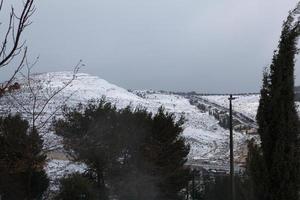 Snow in Jerusalem and the surrounding mountains photo