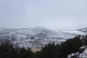 Snow in Jerusalem and the surrounding mountains photo
