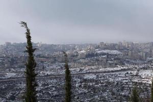 Snow in Jerusalem and the surrounding mountains photo