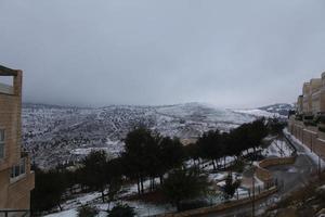 Snow in Jerusalem and the surrounding mountains photo