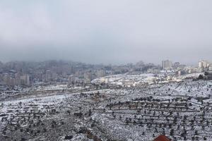 Snow in Jerusalem and the surrounding mountains photo