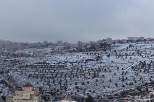 Snow in Jerusalem and the surrounding mountains photo