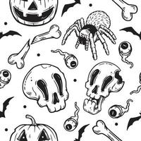 ilustración de dibujado a mano de halloween de patrones sin fisuras vector