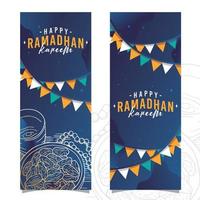 plantilla de banner de soporte gráfico vectorial para ramadhan kareem con ilustración dibujada a mano de palmera datilera vector