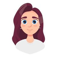 The face of a cute girl. Avatar of a young girl. Portrait. Vector flat illustration