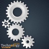 White 3d gears on the gray hexagon background vector