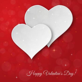 fondo de vector de día de san valentín brillante. corazones de papel brillante sobre fondo bokeh. diseño de tarjeta de felicitación