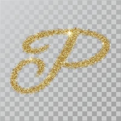 Gold glitter powder letter P in  hand painted style.