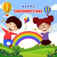 Happy Children's Day with Rainbow Background vector