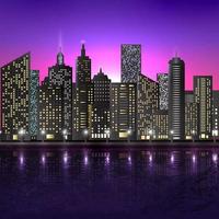 Vector illustration  of illustration of night scene of city with illuminated building