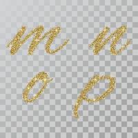 Gold glitter powder letter m, n, o, p  in  hand painted style. vector