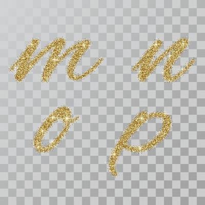Gold glitter powder letter m, n, o, p  in  hand painted style.
