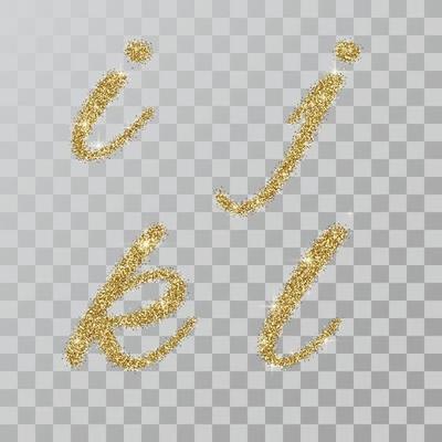 Gold glitter powder letters   i, j, k, l  in  hand painted style
