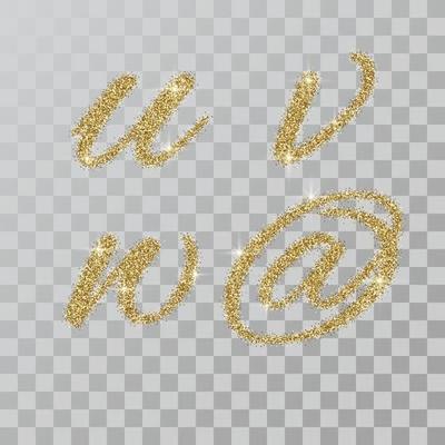 Gold glitter powder letters  u, v, n  in  hand painted style