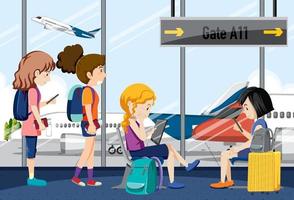 Passengers waiting at a departure gate scene vector