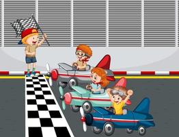 Soapbox derby scene with children racing car vector