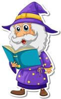 An old wizard reading a book cartoon character sticker vector