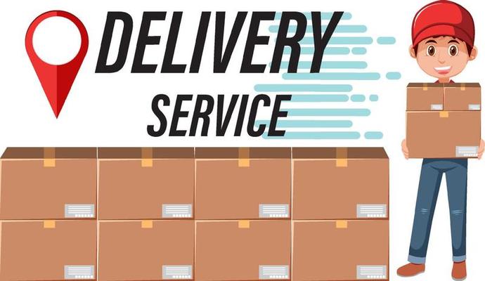 Delivery Service banner with a courier cartoon character