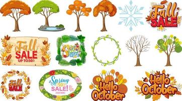 Set of four seasons trees and nature objects vector