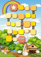 Snake ladder game template with farm theme vector