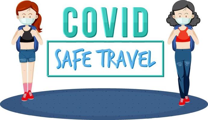 Covid Safe Travel banner design with passengers wearing masks