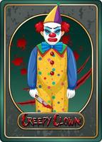 Creepy clown character game card template vector