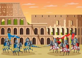 escena medieval con caballeros armados vector