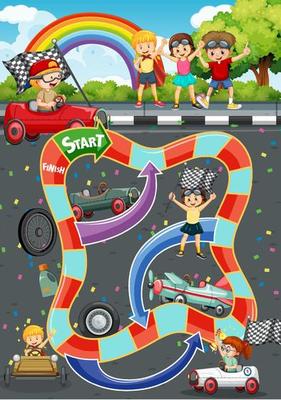 Snake and ladders game template in racing car competition theme