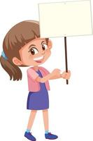 Little girl holding empty banner in cartoon style vector