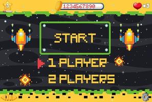 Pixel space game interface with start button vector