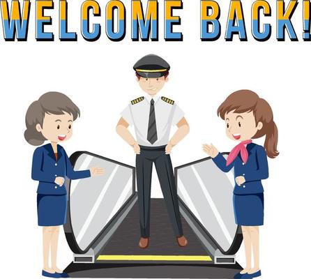 Welcome Back typography design with aircrew characters