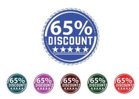 65 percent discount new offer logo and icon design vector