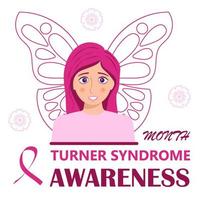 Turner Syndrome awareness month is celebrated ib February. Pink butterfly symbol vector on white background . Believe in miracles text and crimson ribbon. Signs, health issues of TS