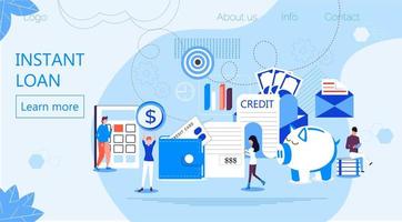 Instant loan vector. Online credit, loan, tax payment concept, when tiny people filling get bill, approved credit, it can be use for landing page vector