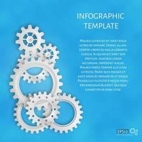 Vector illustration of realistic 3d gears on blue background.