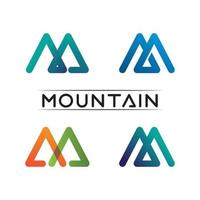 logotipo de icono de montaña y vector de diseño de conjunto de letras de fuente m para identidad empresarial