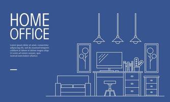 Vector illustration of office workspace in outline style.