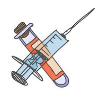 syringe and vial of medicine. doodle vector stock