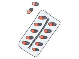 píldoras cápsulas blister. garabato, bosquejo, vector, acción vector