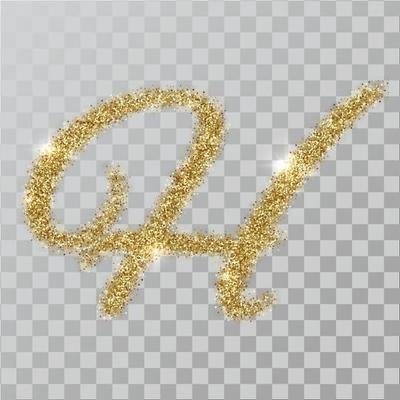 Gold glitter powder letter H in  hand painted style.