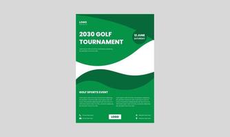 plantilla de volante de torneo de golf. diseño de volante de eventos deportivos de golf en color verde. vector