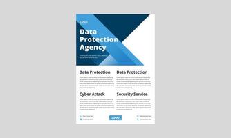 cyber security protection flyer design. data protection service poster leaflet in blue color. data protection service layout vector template.